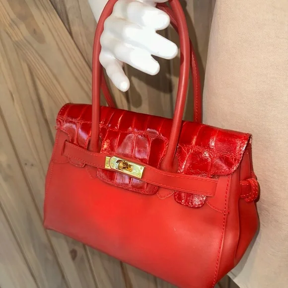 Mauro Governa vintage genuine crocodile alligator jelly Red hot Satchel - Picture 5 of 7